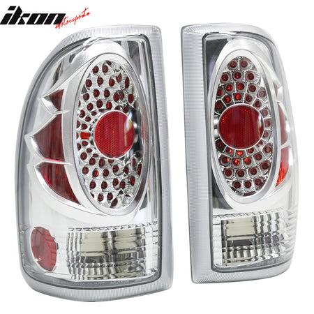 IKON MOTORSPORTS Tail Lights, Compatible with 1997-2004 Dodge Dakota, LED Look Chrome Housing Driver Passenger Side Rear Tail Lights Lamps Assembly Replacement, 2PCS
