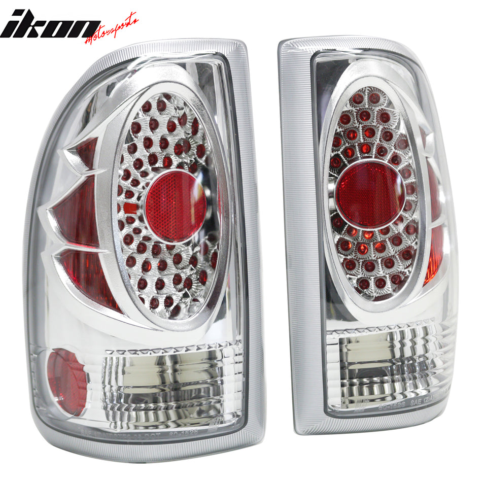 IKON MOTORSPORTS Tail Lights, Compatible with 1997-2004 Dodge Dakota, LED Look Chrome Housing Driver Passenger Side Rear Tail Lights Lamps Assembly Replacement, 2PCS