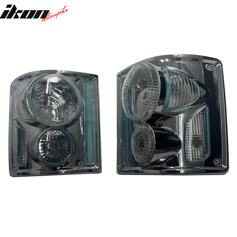 IKON MOTORSPORTS Tail Lights, Compatible with 1973-1986 Chevy C10/C20/C30/K10/K20/K30/Pickup/Suburban, Chrome Housing W/Clear Lens Driver Passenger Side Rear Tail Lights Lamps Assembly Replacement