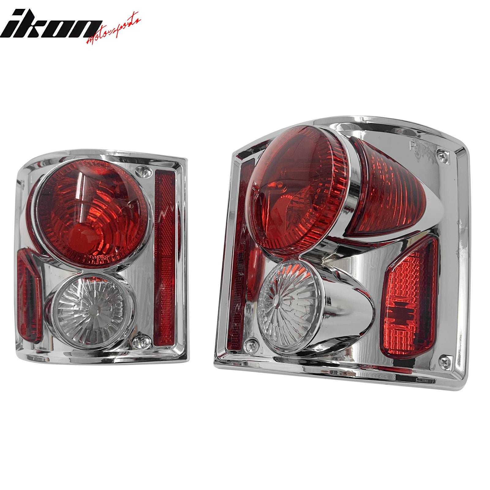 IKON MOTORSPORTS, Tail Lights Compatible with 1979-1987 Chevrolet C10, 1973-1987 Chevy/GMC C/K, Chrome Housing Red Lens 3D Style Rear Parking Tail Lights Reverse Brake Lamps Replacement Pair 2PCS
