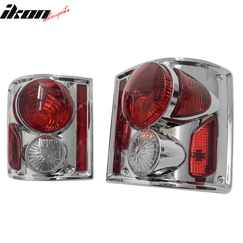 IKON MOTORSPORTS, Tail Lights Compatible with 1979-1987 Chevrolet C10, 1973-1987 Chevy/GMC C/K, Chrome Housing Red Lens 3D Style Rear Parking Tail Lights Reverse Brake Lamps Replacement Pair 2PCS