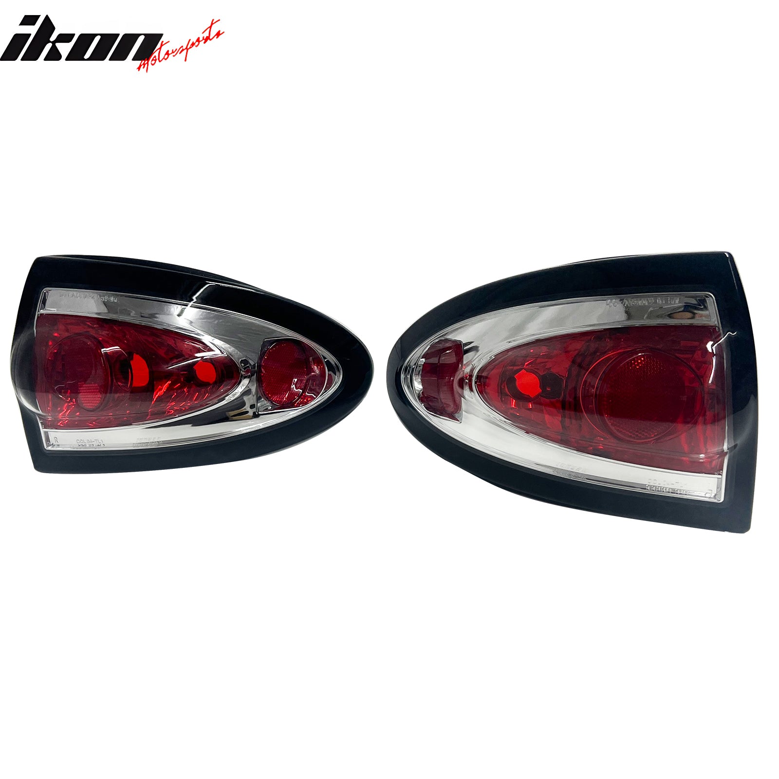 IKON MOTORSPORTS Tail Lights, Compatible with 2003-2005 Chevrolet Chevy Cavalier, Chrome Housing Red Lens Driver Passenger Side Rear Tail Lights Lamps Assembly Replacement, 2PCS