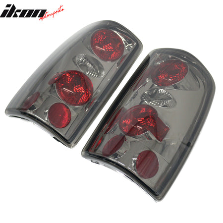 IKON MOTORSPORTS Tail Lights, Compatible with 2000-2006 Chevy Suburban & Tahoe & GMC Yukon & Yukon XL 1500/2500, Smoke Housing Driver Passenger Side Rear Tail Lights Lamps Assembly Replacement, 2PCS