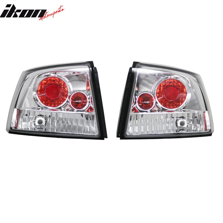 IKON MOTORSPORTS Tail Lights, Compatible with 2005-2008 Dodge Charger, Chrome Housing Clear Lens Driver Passenger Side Rear Tail Lights Lamps Assembly Replacement, 2PCS