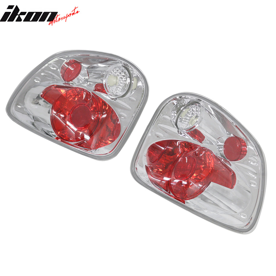 IKON MOTORSPORTS Tail Lights, Compatible with 1997-2003 Ford F-150 & 2004 F-150 Heritage Flareside, Chrome Housing W/Clear Lens Driver Passenger Side Rear Tail Lights Lamps Assembly Replacement, 2PCS