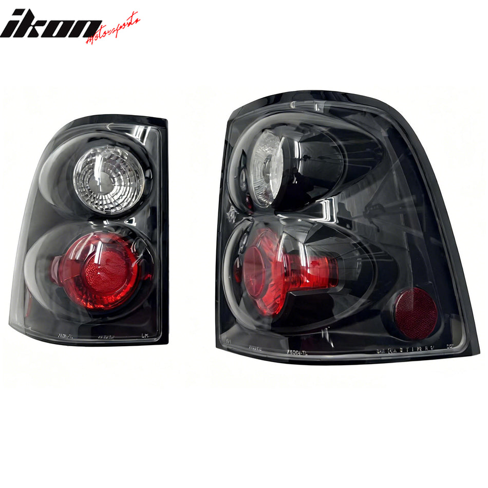 IKON MOTORSPORTS, Tail Lights Compatible with 2002-2005 Ford Explorer, Black Rear Parking Tail Lights Reverse Brake Lamps Replacement Pair 2PCS
