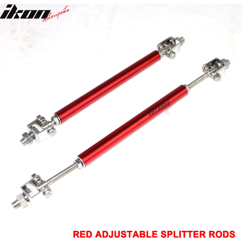 Red Adjustable Front Bumper Lip Spoiler Splitter Strut Rods Support 8-10.6 Inch