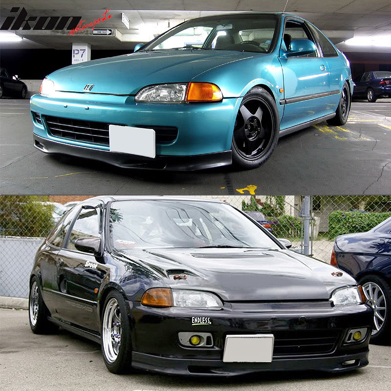 Front Bumper Lip Compatible With 2001-2003 Honda Civic 4Dr Sedan & 2Dr Coupe, PU Black Front Lip Spoiler Splitter by IKON MOTORSPORTS, 2002