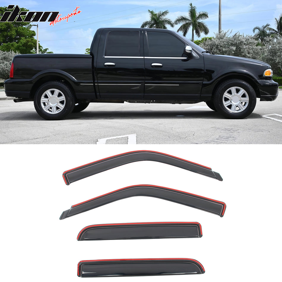 2001-2003 Ford F-150 Crew Cab 02-03 Blackwood Window Visors In Channel