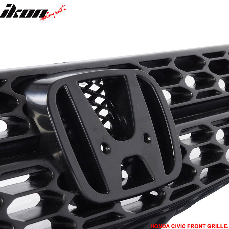Front Upper Grille For 2012 Honda Civic 4-Door Sedan - Black (OEM Look, New Replacement HO1200206)