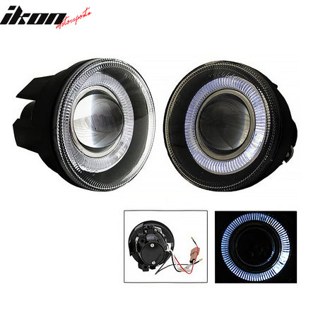 IKON MOTORSPORTS, Halo Projector Fog Lights Compatible with 2001-2004 Dodge Durango, Front Bumper Fog Lights Lamps Assembly Black Housing 2PCS
