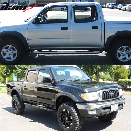 Window Visor Compatible With 2001-2004 Toyota Tacoma Crew Cab, Slim Style Acrylic Smoke Tinted 4PCS Sun Rain Shade Guard Wind Vent Air Deflector by IKON MOTORSPORTS, 2002 2003 2004