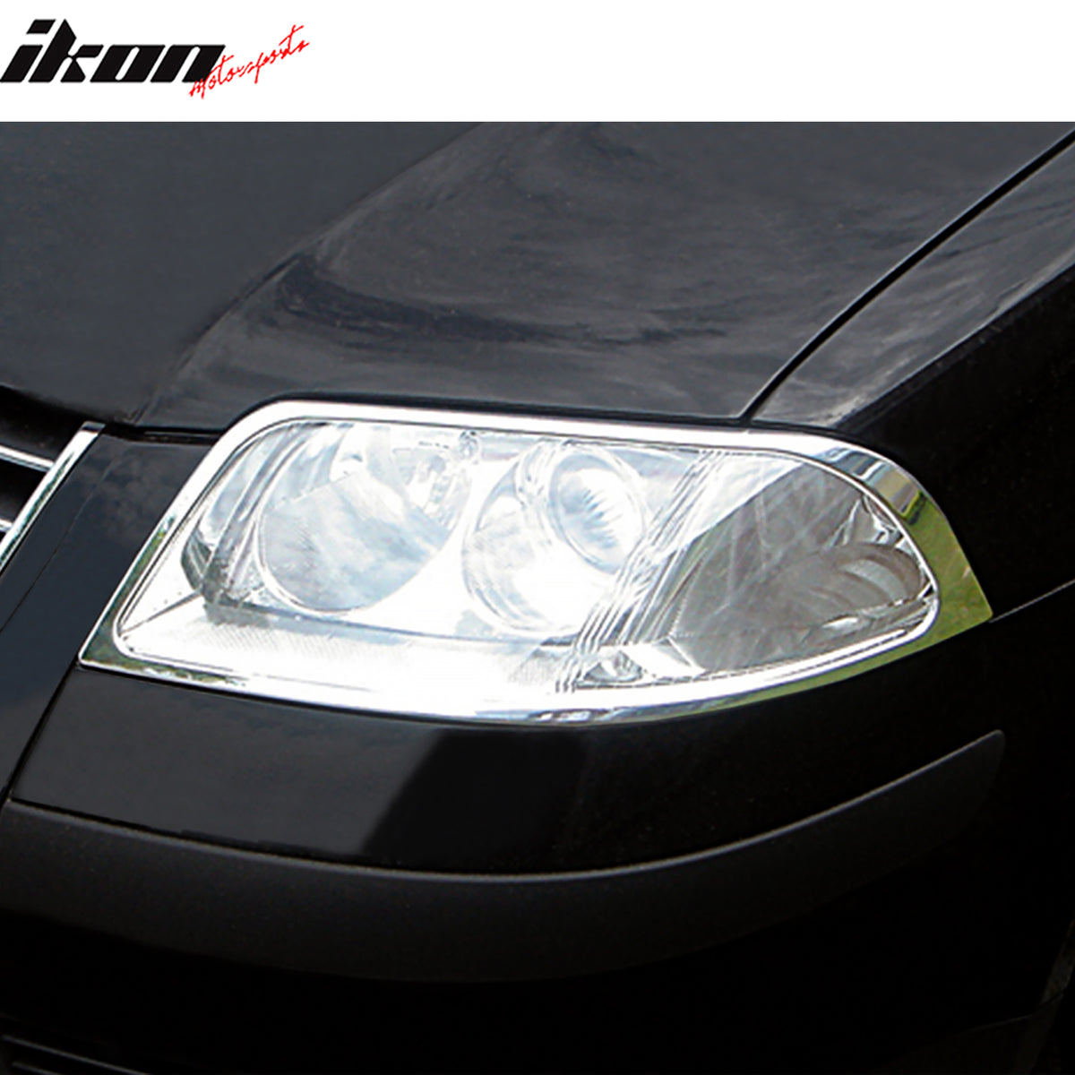 IKON MOTORSPORTS, Head Light Bezel Compatible with 2001-2005 Volkswagen Passat, Chrome ABS Front Head Lights Lamps Exterior Cover Frames Accessories Pair