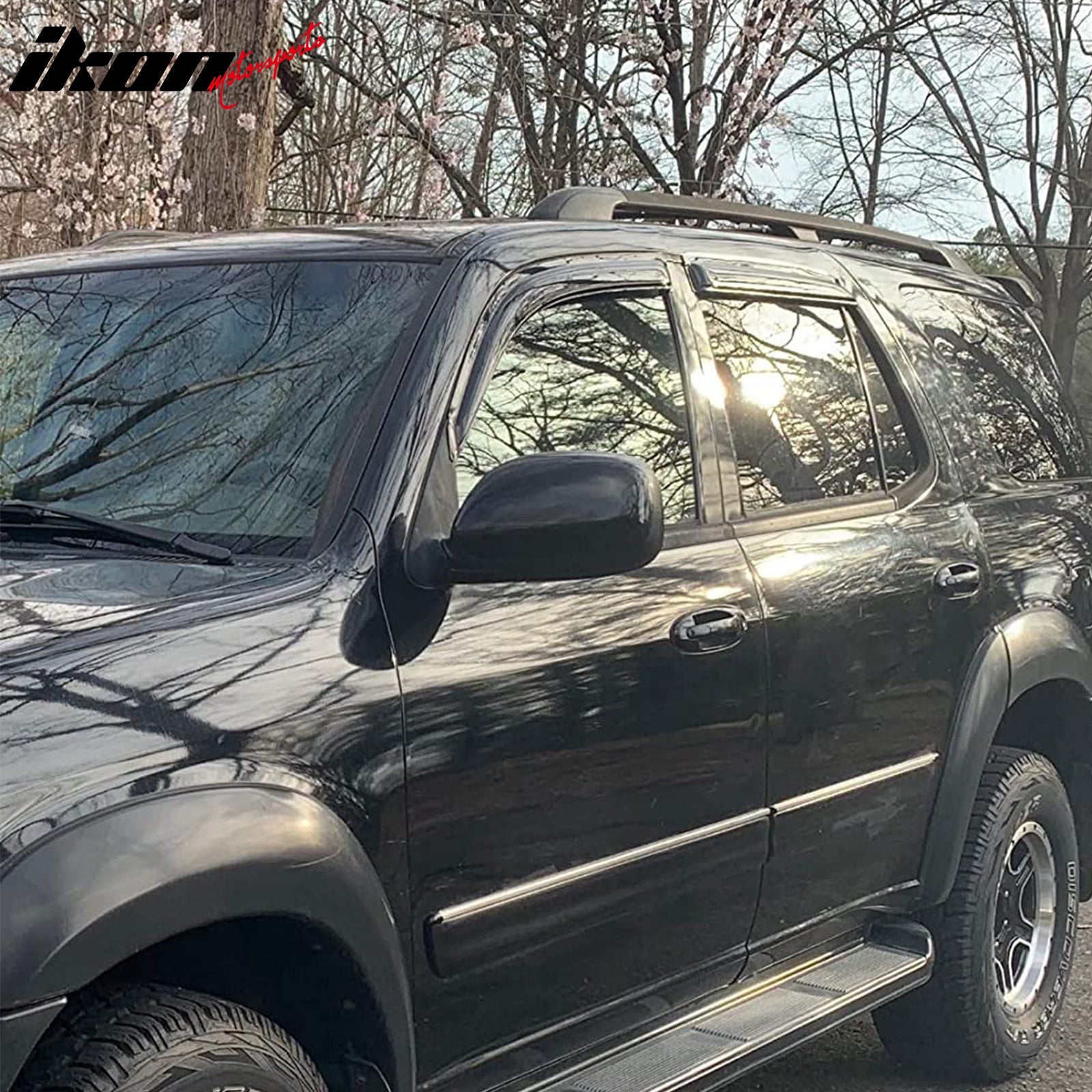 Window Visor Compatible With 2001-2007 Toyota Sequoia, Slim Style Acrylic Smoke Tinted 4PCS Sun Rain Shade Guard Wind Vent Air Deflector by IKON MOTORSPORTS, 2002 2003 2004 2005 2006