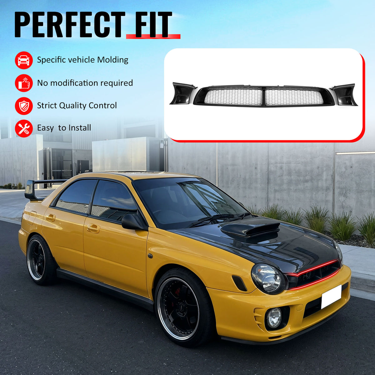 Fit 2002-2003 Subaru Impreza Front Upper Grille WRX STI Mesh Style