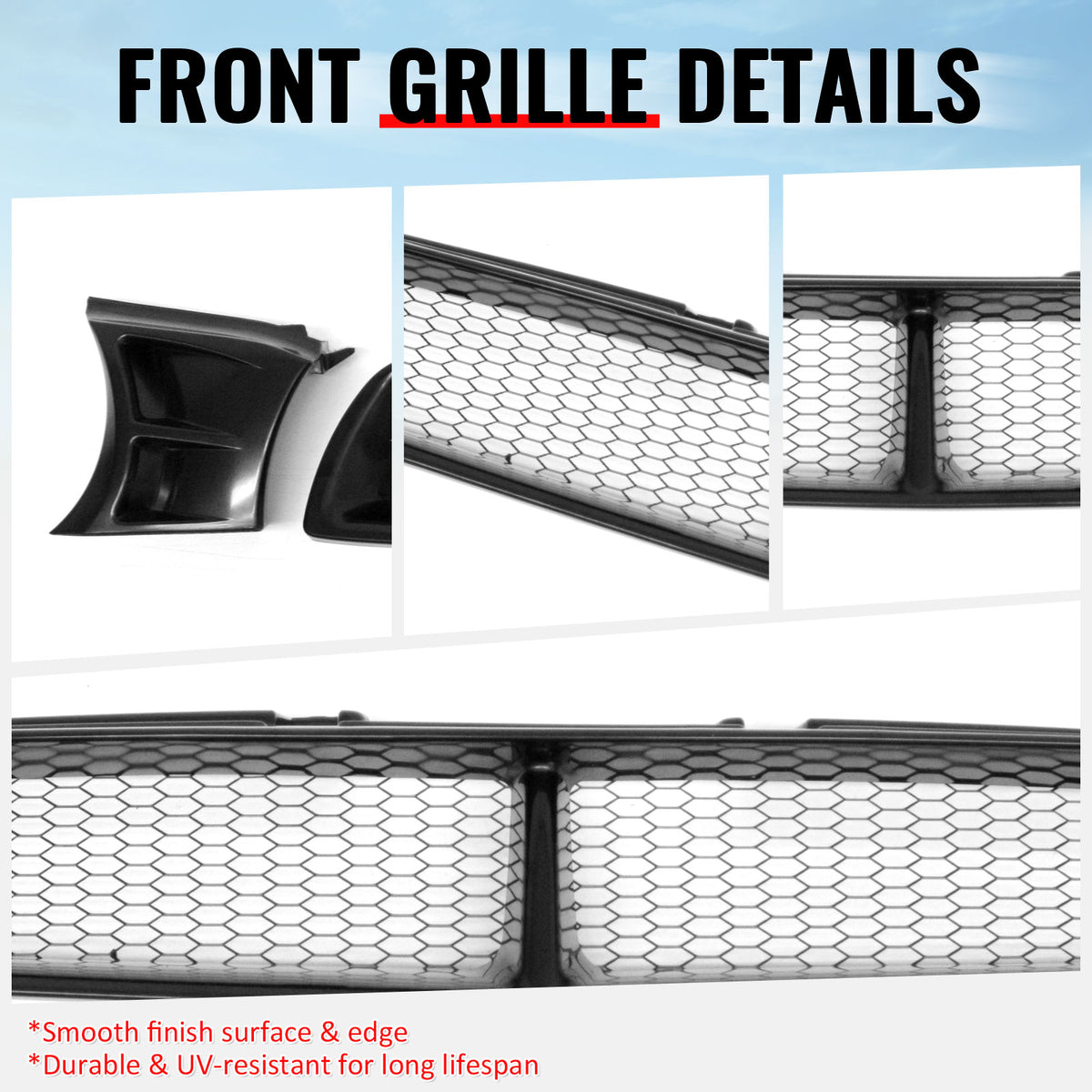 Fits 02-03 Subaru Impreza WRX STI Grille Mesh Hood Upper Grill Black Assembly