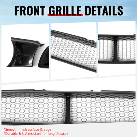 Fits 02-03 Subaru Impreza WRX STI Grille Mesh Hood Upper Grill Black Assembly