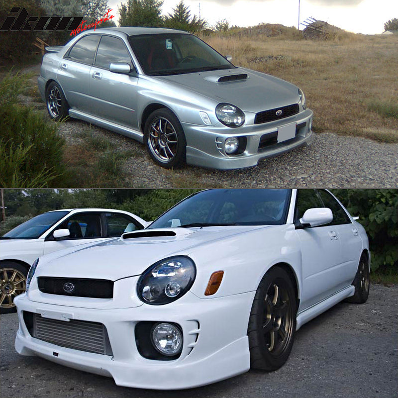 Front Bumper Lip Compatible With 2002-2003 Subaru Impreza WRX Sedan/RS Sedan, Not Fits Wagon, V3 Style Unpainted Black PU Splitter Spoiler Valance Chin Diffuser Body Kit by IKON MOTORSPORTS
