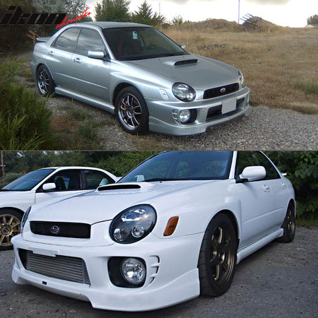 Front Bumper Lip Compatible With 2002-2003 Subaru Impreza WRX Sedan/RS Sedan, Not Fits Wagon, V3 Style Unpainted Black PU Splitter Spoiler Valance Chin Diffuser Body Kit by IKON MOTORSPORTS