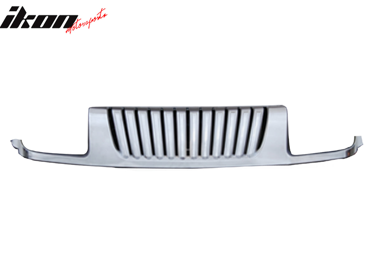 IKON MOTORSPORTS Front Upper Grille, Compatible with 2002-2004 Nissan Xterra, Vertical Style Chrome ABS Plastic Replacement Front Bumper Hood Grill 1PC