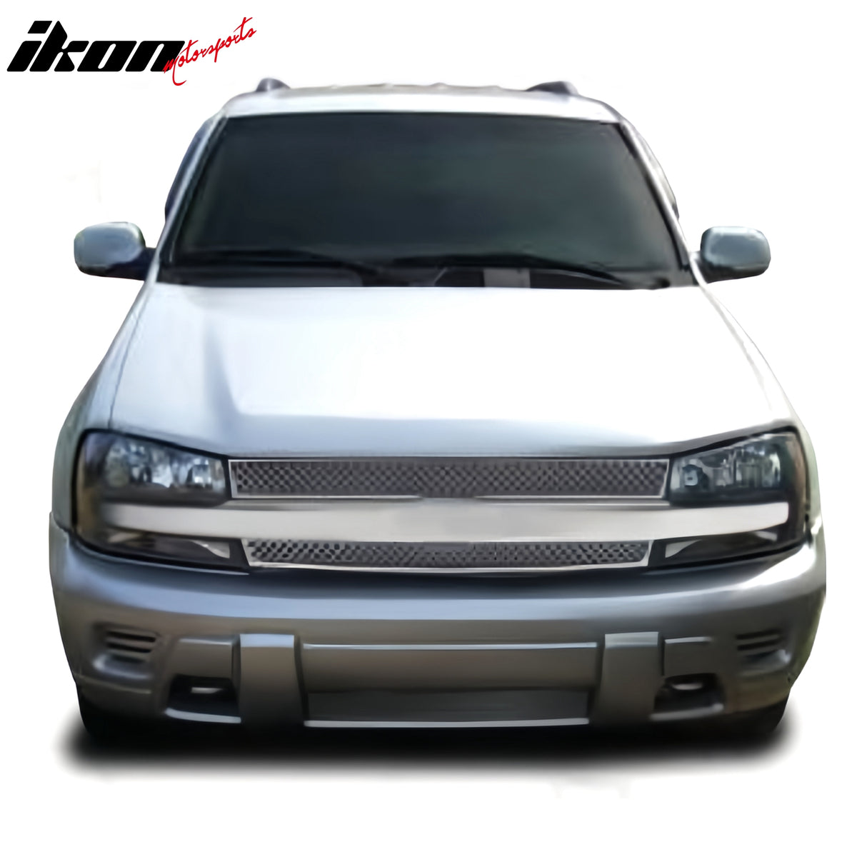 IKON MOTORSPORTS Front Bumper Grille, Compatible with 2002-2005 Chevrolet Trailblazer, OE Style Chrome ABS Replacement Front Bumper Grill Assembly, 1PCS