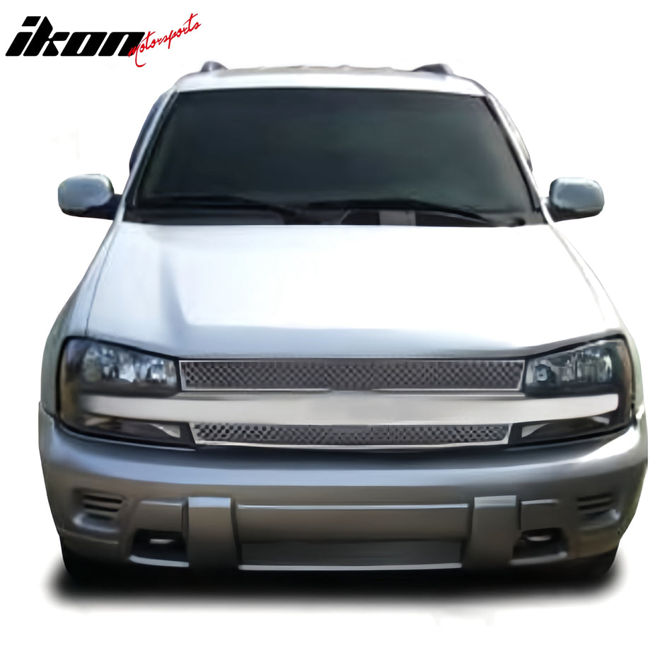 IKON MOTORSPORTS Front Bumper Grille, Compatible with 2002-2005 Chevrolet Trailblazer, OE Style Chrome ABS Replacement Front Bumper Grill Assembly, 1PCS