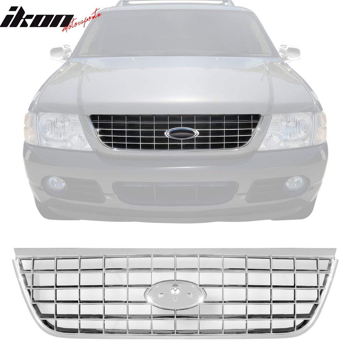 2002 - 2005 Ford Explorer OE Style Front Bumper Upper Grille Chrome ABSIkon Motorsports