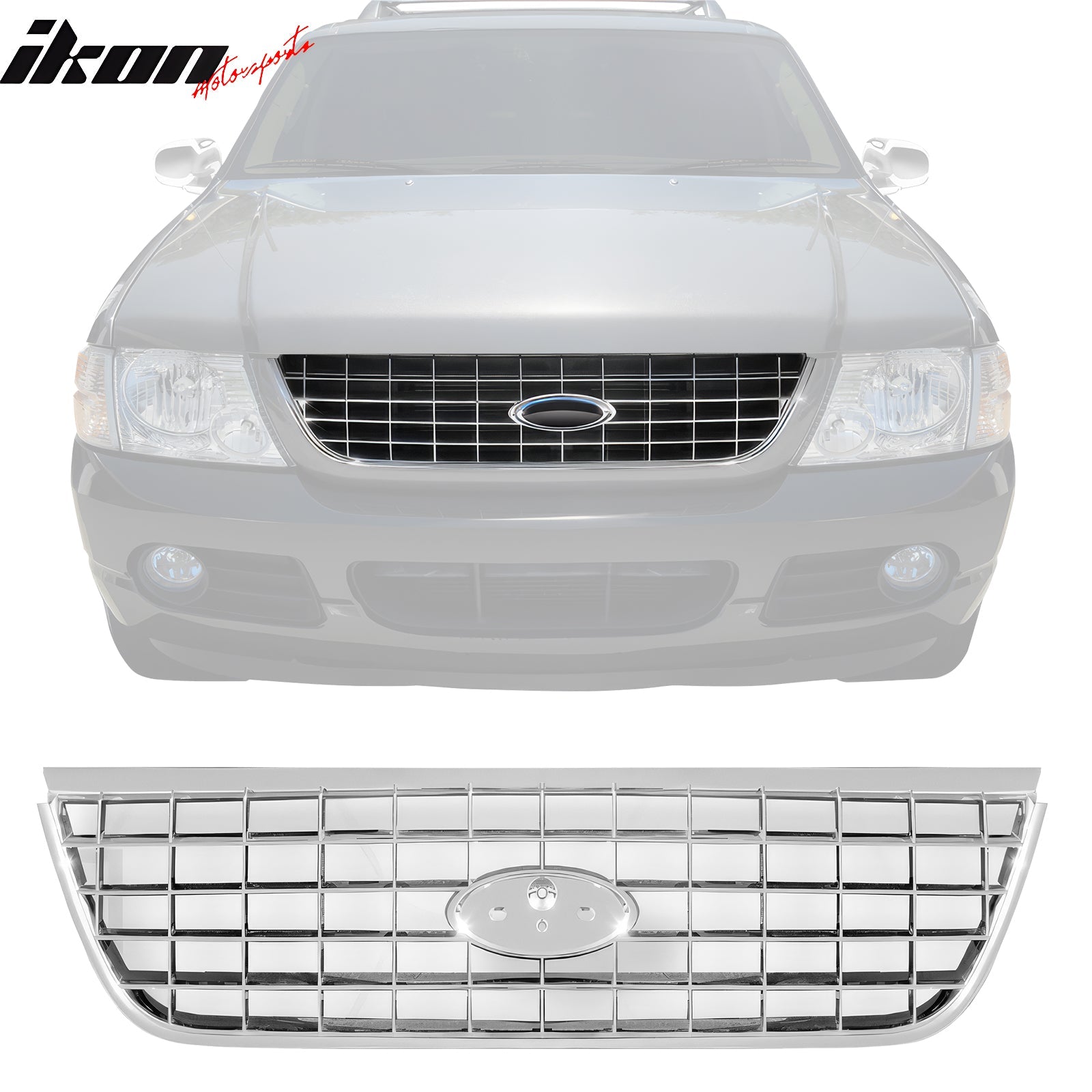 2002 - 2005 Ford Explorer OE Style Front Bumper Upper Grille Chrome ABSIkon Motorsports