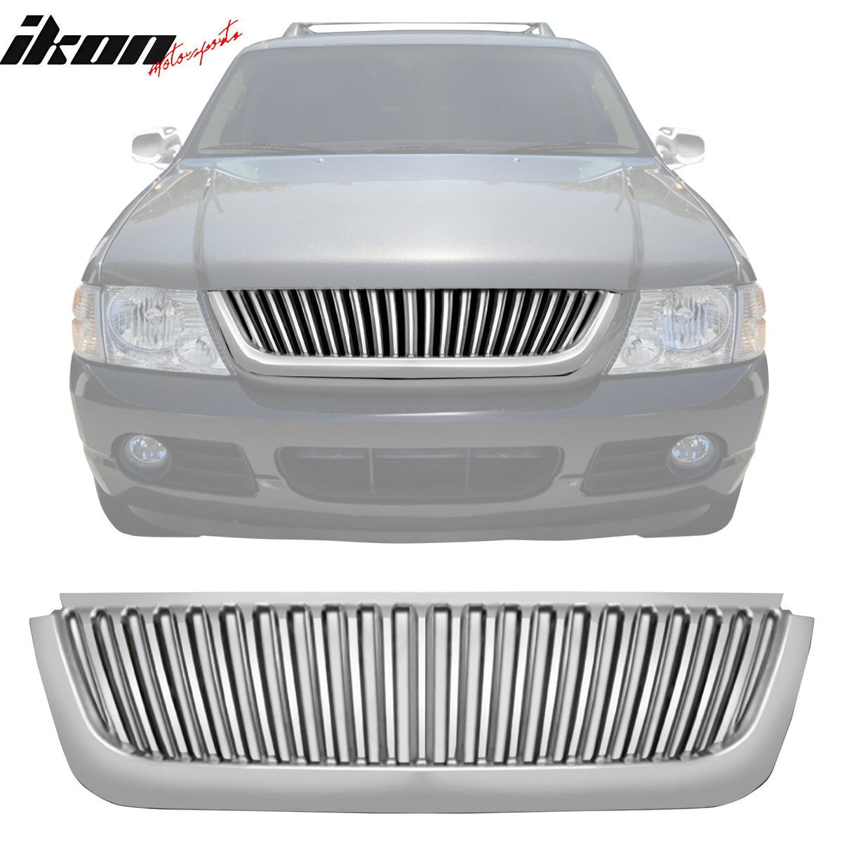 2002 - 2005 Ford Explorer Vertical Style Front Upper Hood Grill ChromeIkon Motorsports