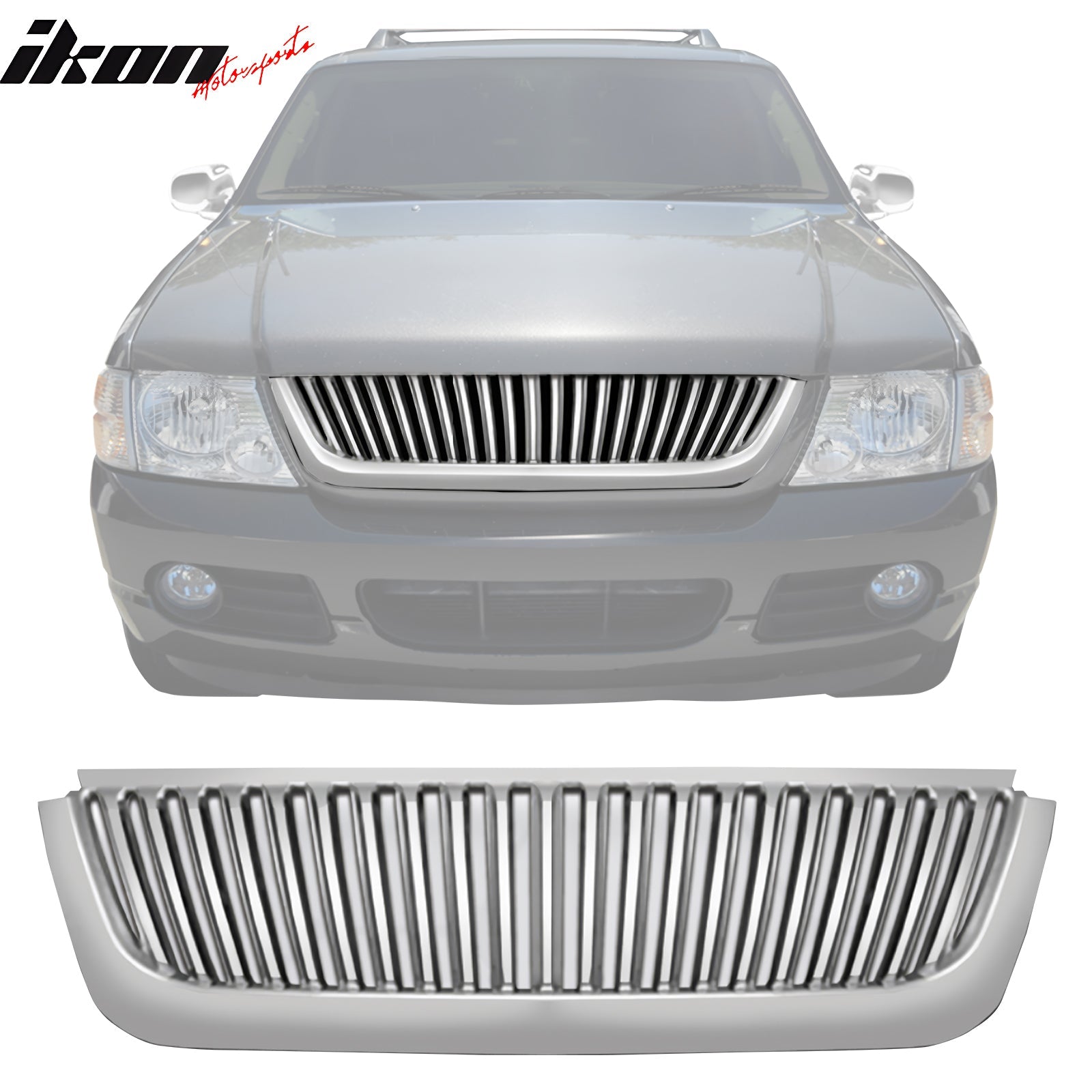 2002 - 2005 Ford Explorer Vertical Style Front Upper Hood Grill ChromeIkon Motorsports