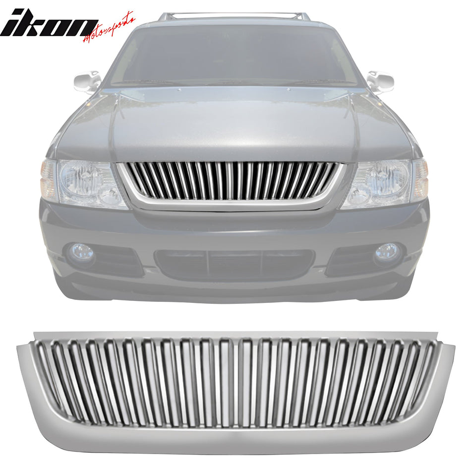2002 - 2005 Ford Explorer Vertical Style Front Upper Hood Grill ChromeIkon Motorsports