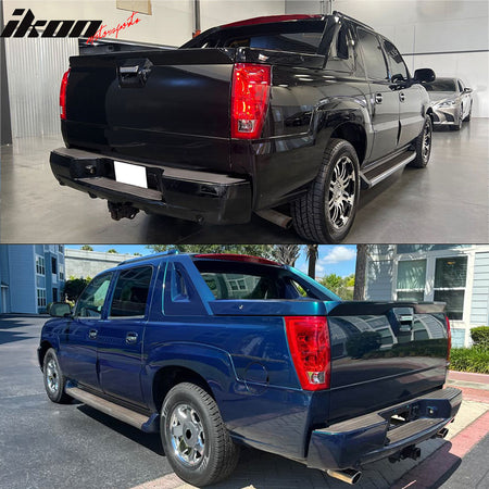 IKON MOTORSPORTS, Tailgate Protector Compatible with 2002-2006 Cadillac Escalade EXT & Chevrolet Avalanche 1500/2500, PP Smooth Black Tailgate Cover Moulding Cap Trim Protector