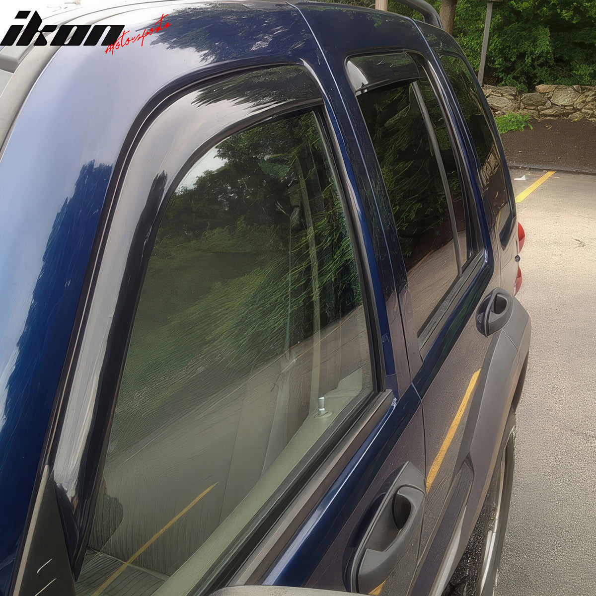 IKON MOTORSPORTS In Channel Window Visors Compatible with 2002-2007 Jeep Liberty, Slim Style Acrylic Smoke Rain Guards, Side Window Wind Deflectors 4PCS