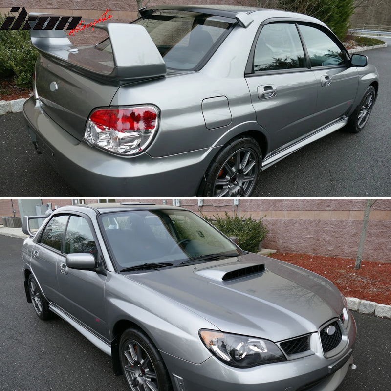 IKON MOTORSPORTS Tape on Window Visors Compatible with 002-2007 Subaru Impreza WRX STI Sedan Slim Style Acrylic Smoke Tinted Semi Transparent Rain Guards, Side Window Wind Deflectors 2PCS