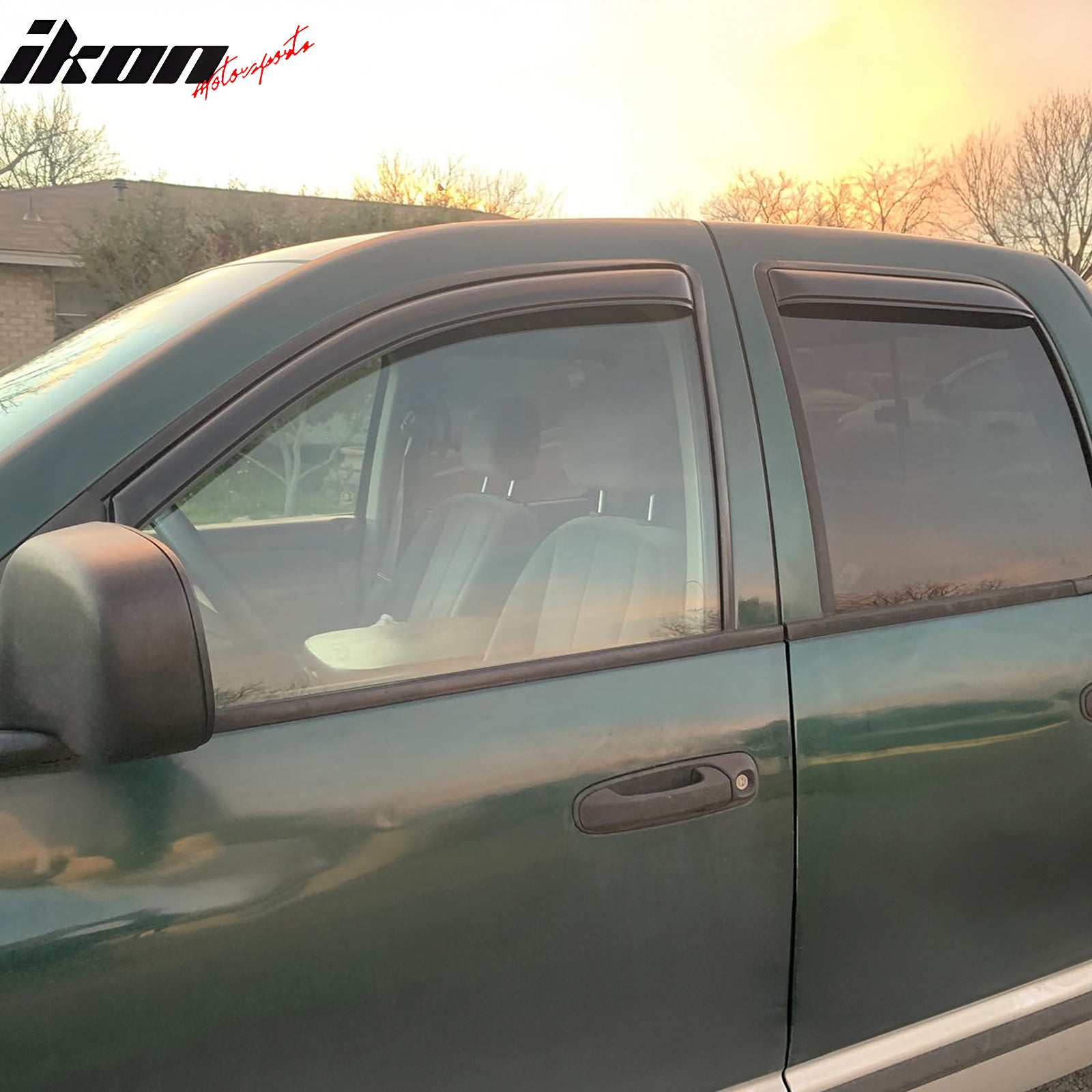 IKON MOTORSPORTS In Channel Window Visors Compatible with 2002-2008 Dodge Ram 1500 Quad Cab 2003-2009 Ram 2500 3500 Quad Cab, Slim Style Acrylic Smoke Rain Guards, Side Window Wind Deflectors 4PCS