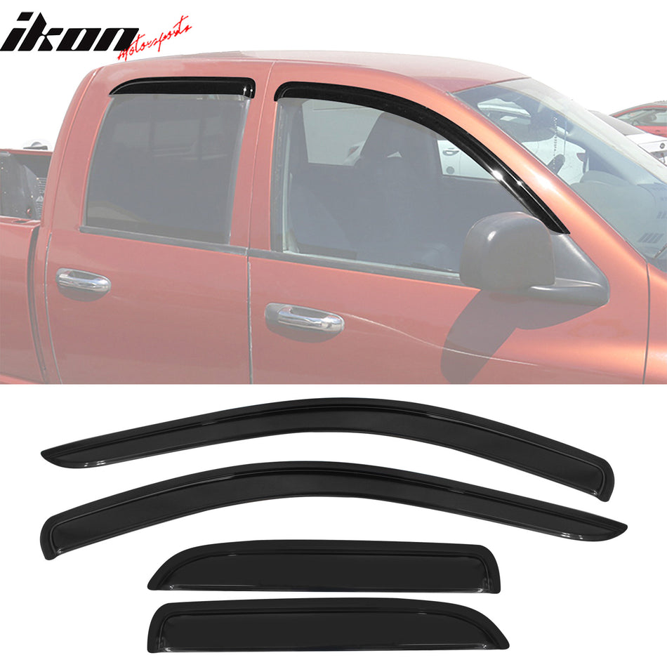 2002-2009 Dodge Ram Visor Windows Acrylic Slim Style Smoke Tinted 4PC