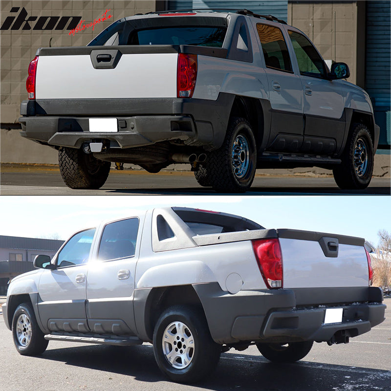 IKON MOTORSPORTS, Tailgate Protector Compatible with 2002 Chevrolet Avalanche 1500/2500, PP Textured Grey Tailgate Cover Moulding Cap Protector Trim