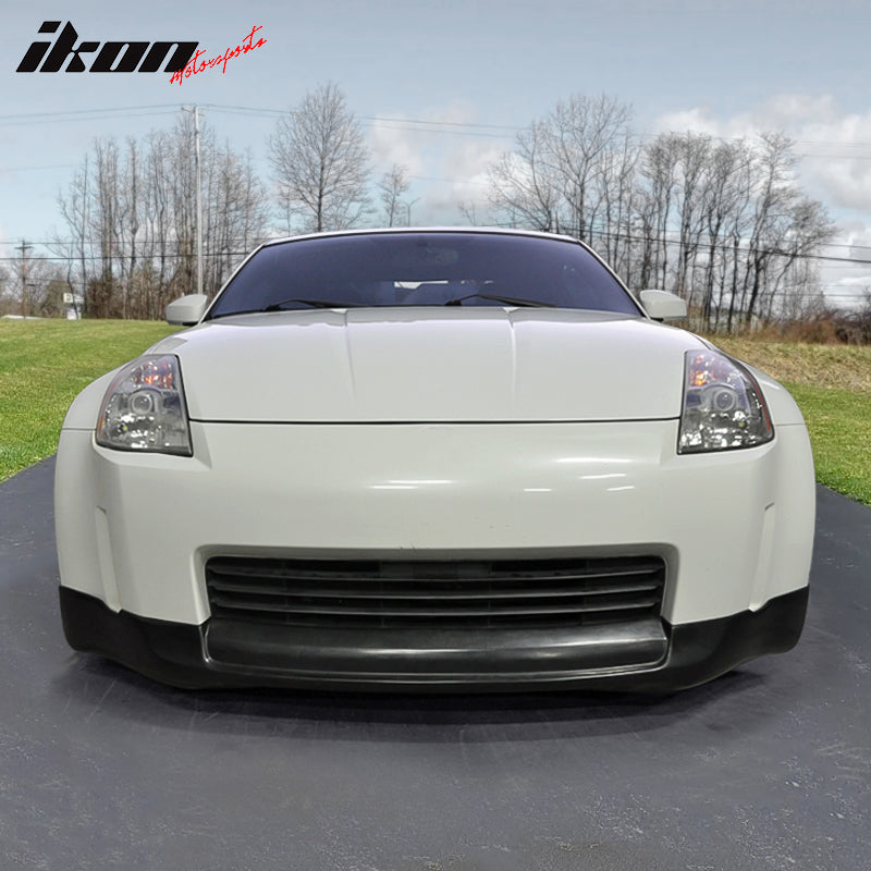 IKON MOTORSPORT Front Bumper Lip Compatible with 2003-2005 NISSAN 350Z, ING-S Style PU Black Front Lip Spoiler Splitter