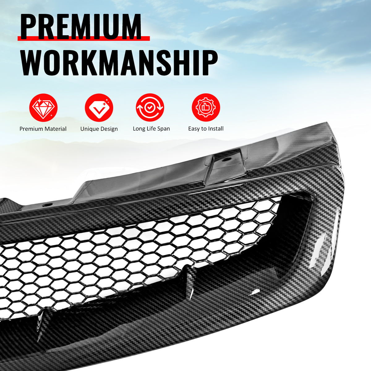 Fits 03-07 Infiniti G35 Coupe JDM Style Front Upper Grille Carbon Fiber Look ABS
