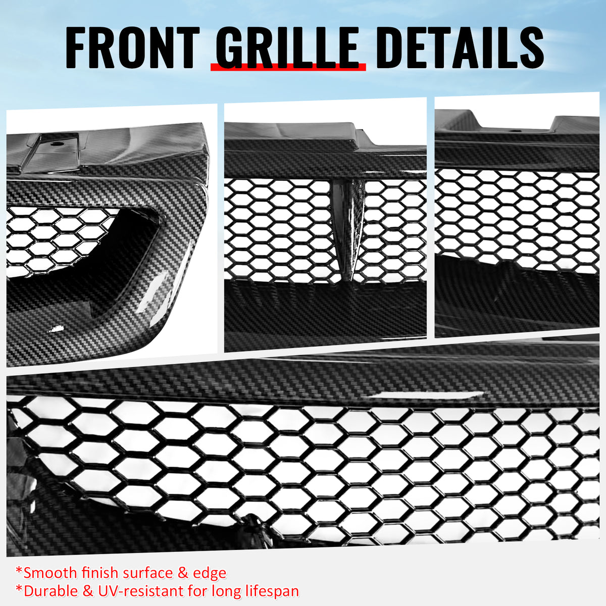 Fits 03-07 Infiniti G35 Coupe JDM Style Front Upper Grille Carbon Fiber Look ABS