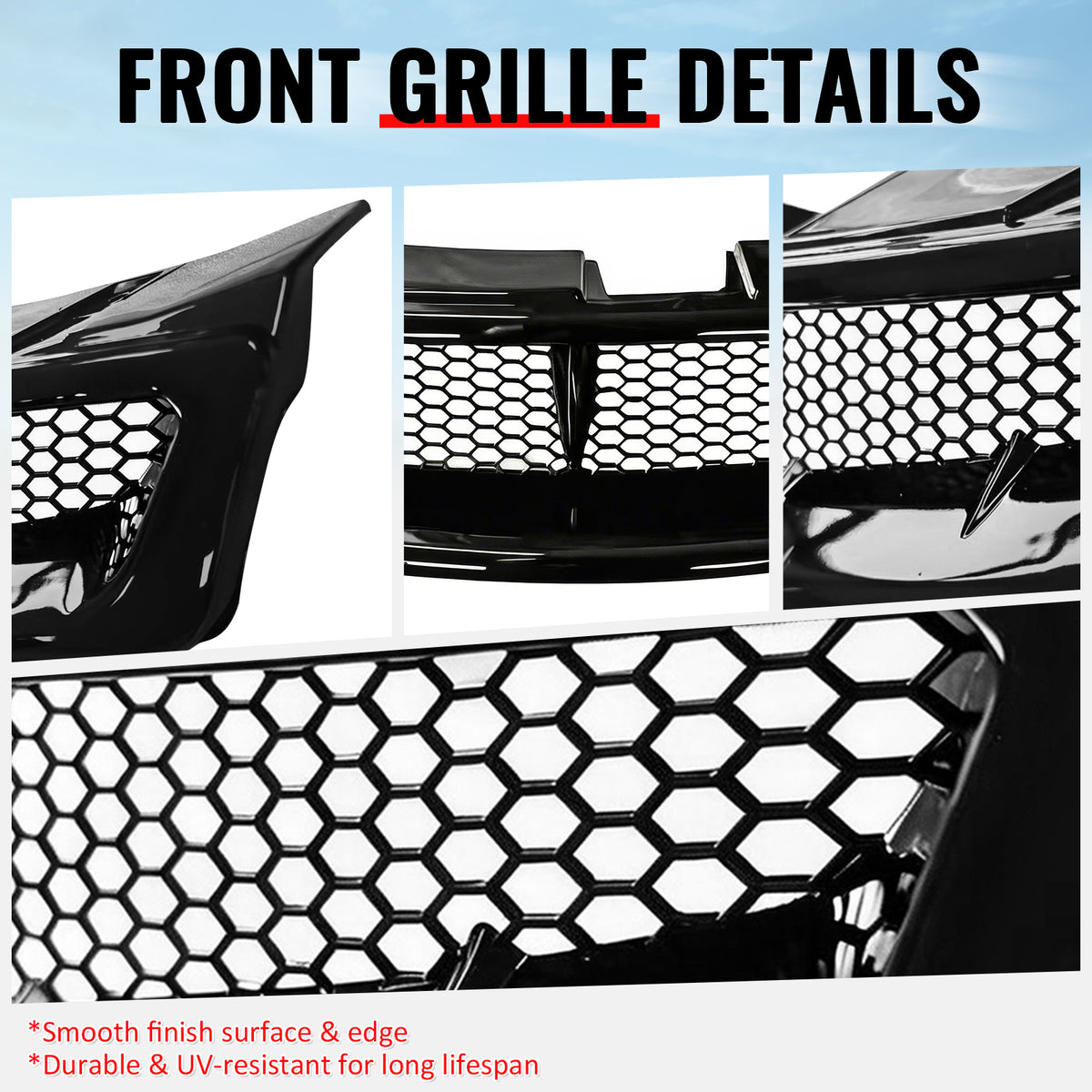 For 03-07 Infiniti G35 Coupe JDM Style Front Bumper Upper Grille Gloss Black ABS