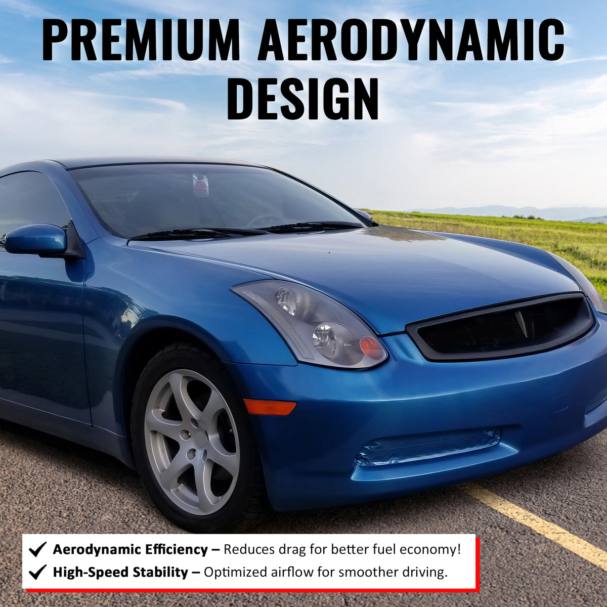 For 03-07 Infiniti G35 Coupe JDM Style Front Bumper Upper Grille Gloss Black ABS