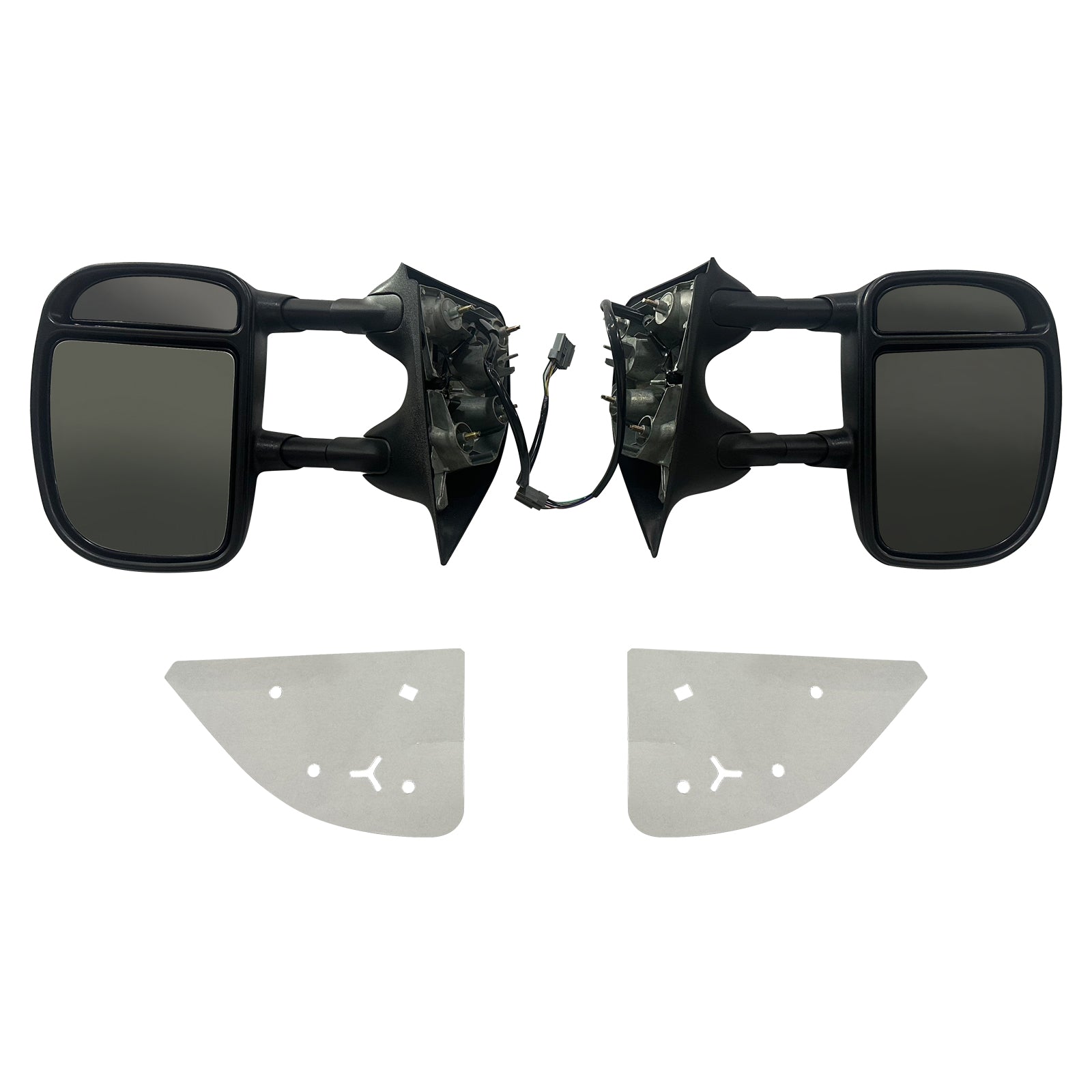 IKON MOTORSPORTS, Towing Mirrors Compatible With 2003-2007 Ford F-250/F-350 Super Duty, Texture Cover Side View Towing Mirror Power Heated with LED Turn Signal Dual Swing, Pair