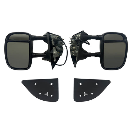 IKON MOTORSPORTS, Towing Mirrors Compatible With 2003-2007 Ford F-250/F-350 Super Duty, Chrome Cover Side View Towing Mirror Power Heated with LED Turn Signal Dual Swing, Pair