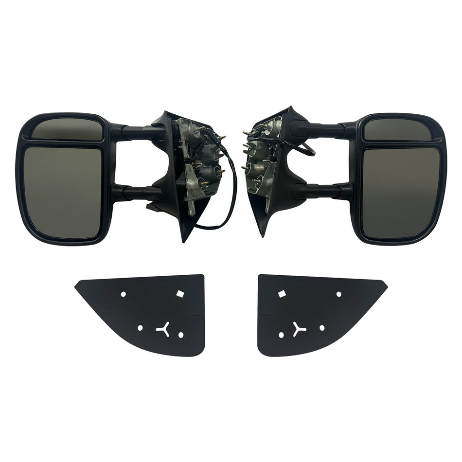 IKON MOTORSPORTS, Towing Mirrors Compatible With 2003-2007 Ford F-250/F-350 Super Duty, Chrome Cover Side View Towing Mirror Power Heated with LED Turn Signal Dual Swing, Pair