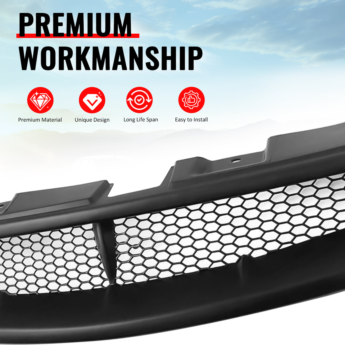 For 03-07 Infiniti G35 Coupe JDM Style Front Bumper Upper Grille Matte Black ABS