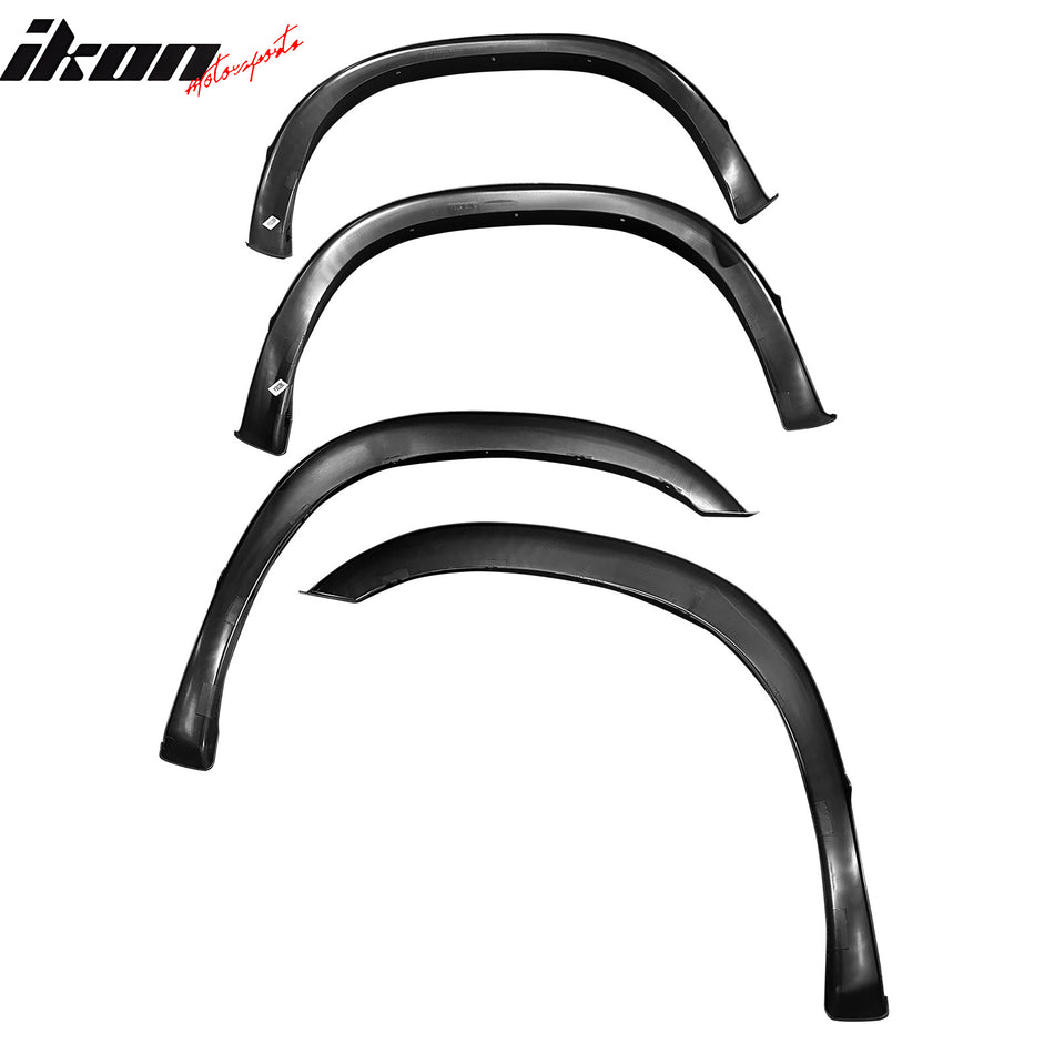 IKON MOTORSPORTS, Fender Flares Compatible With 2002-2008 Dodge Ram 1500 & 2003-2009 Ram 2500 Long Bed, 4PCS Driver Passenger Side Replacement Fender Flare Wheel Protector Auto Parts OE Style PP Black