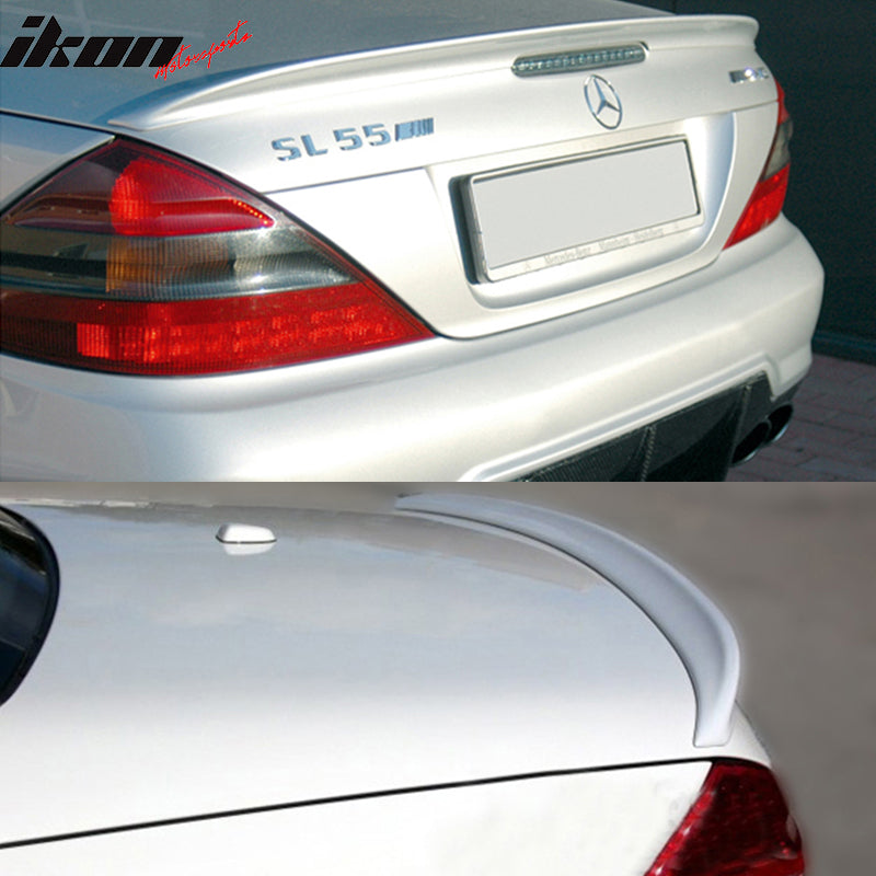 IKON MOTORSPORTS, Trunk Spoiler Compatible with 2003-2011 Benz R230 SL-Class, AMG Style Painted #744/775 Brilliant Silver Metallic/Iridium Silver Metallic ABS Plastic Rear Trunk Lid Spoiler Wing Lip