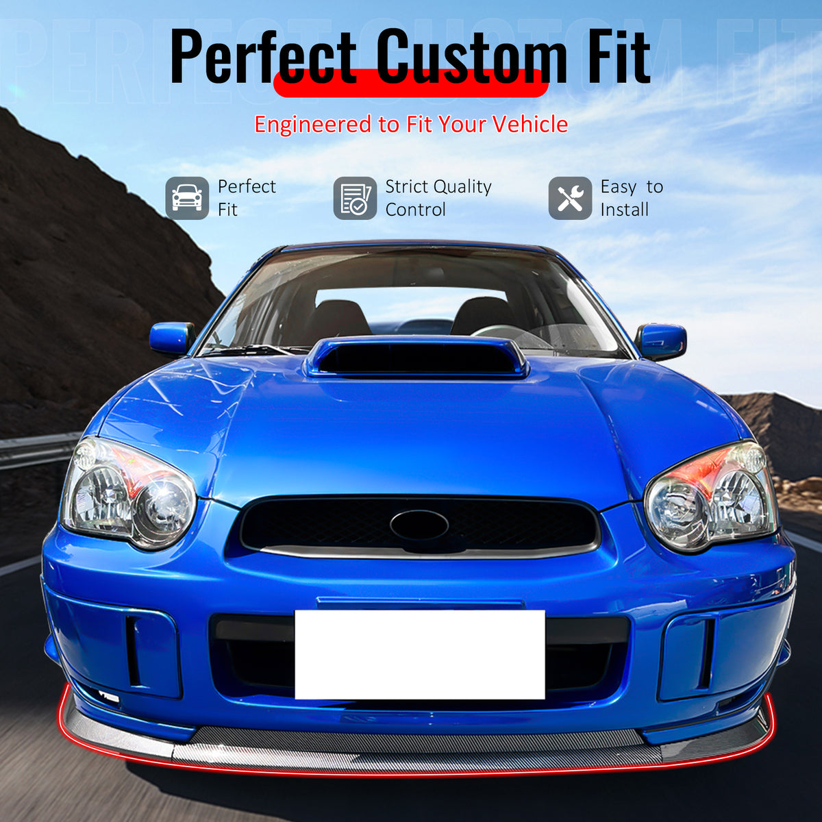 IKON MOTORSPORTS Front Bumper Lip, Compatible with Fits 2004-2005 Subaru Impreza WRX STI, STI Style Carbon Fiber Print PP Injection Added-on Air Dam Chin Spoiler Protector Splitter 3PCS