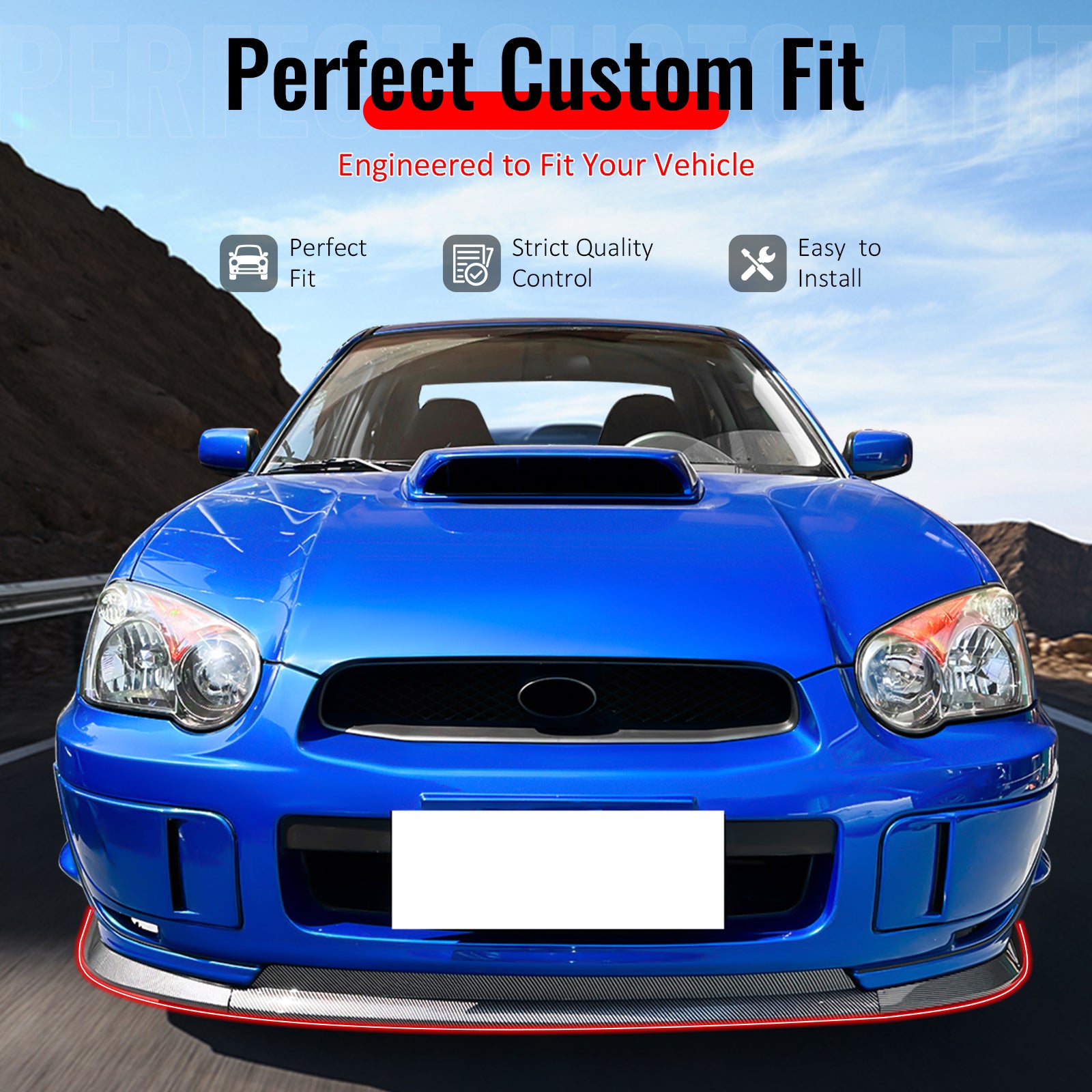 IKON MOTORSPORTS Front Bumper Lip, Compatible with Fits 2004-2005 Subaru Impreza WRX STI, STI Style Carbon Fiber Print PP Injection Added-on Air Dam Chin Spoiler Protector Splitter 3PCS